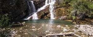 Preview wallpaper lake, waterfall, mountains, nature, stones