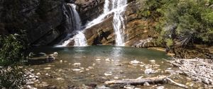 Preview wallpaper lake, waterfall, mountains, nature, stones