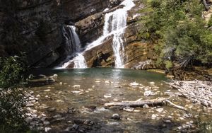 Preview wallpaper lake, waterfall, mountains, nature, stones