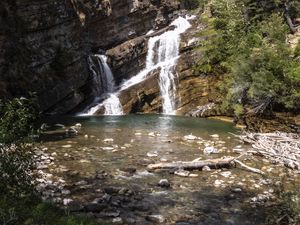 Preview wallpaper lake, waterfall, mountains, nature, stones