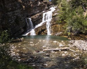 Preview wallpaper lake, waterfall, mountains, nature, stones