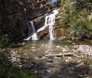 Preview wallpaper lake, waterfall, mountains, nature, stones