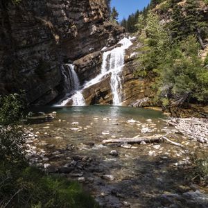 Preview wallpaper lake, waterfall, mountains, nature, stones