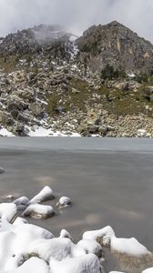 Preview wallpaper lake, winter, snow, mountains, rocks, nature