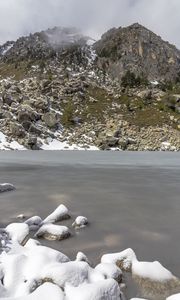 Preview wallpaper lake, winter, snow, mountains, rocks, nature