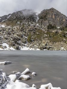 Preview wallpaper lake, winter, snow, mountains, rocks, nature