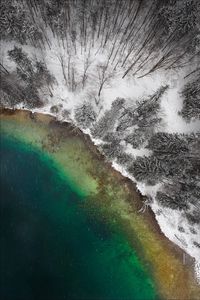 Preview wallpaper lake, winter, snow, aerial view, trees
