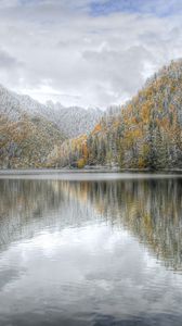 Preview wallpaper lake, winter, snow, hoarfrost, cool, reflection, ripples