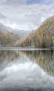 Preview wallpaper lake, winter, snow, hoarfrost, cool, reflection, ripples