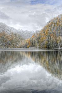 Preview wallpaper lake, winter, snow, hoarfrost, cool, reflection, ripples