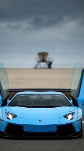 Preview wallpaper lamborghini, aventador, blue, front view