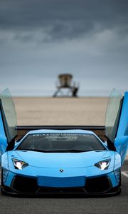 Preview wallpaper lamborghini, aventador, blue, front view