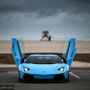 Preview wallpaper lamborghini, aventador, blue, front view