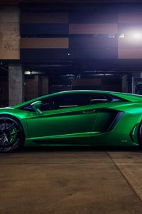 Preview wallpaper lamborghini aventador, green, side view