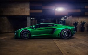 Preview wallpaper lamborghini aventador, green, side view