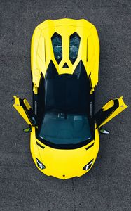 Preview wallpaper lamborghini aventador, lamborghini, car, sports car, yellow, aerial view