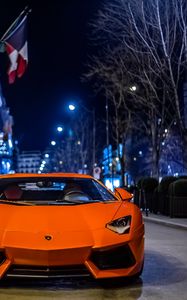 Preview wallpaper lamborghini aventador, lamborghini, car, orange, front view