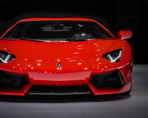 Preview wallpaper lamborghini aventador, lamborghini, sports car, supercar, red, front view