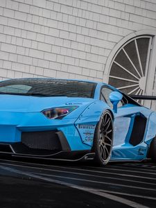 Preview wallpaper lamborghini, aventador, lp700-4, blue, front view