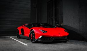 Preview wallpaper lamborghini, aventador, lp720-4, 50th anniversary, red, side view