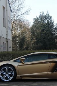 Preview wallpaper lamborghini, aventador, profile, red, black, wheels