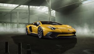 Preview wallpaper lamborghini, aventador, yellow, side view