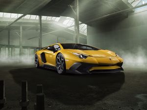 Preview wallpaper lamborghini, aventador, yellow, side view