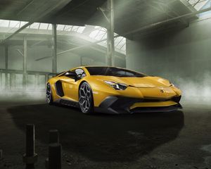 Preview wallpaper lamborghini, aventador, yellow, side view