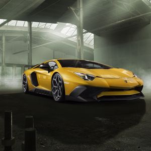 Preview wallpaper lamborghini, aventador, yellow, side view