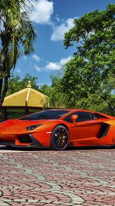 Preview wallpaper lamborghini, aventador-v, lp 740-4, red, side view