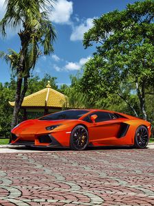 Preview wallpaper lamborghini, aventador-v, lp 740-4, red, side view