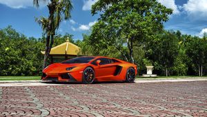 Preview wallpaper lamborghini, aventador-v, lp 740-4, red, side view