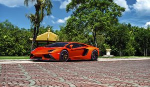 Preview wallpaper lamborghini, aventador-v, lp 740-4, red, side view