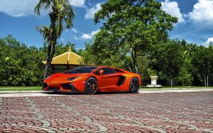 Preview wallpaper lamborghini, aventador-v, lp 740-4, red, side view