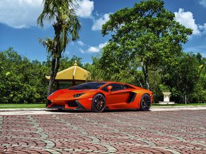 Preview wallpaper lamborghini, aventador-v, lp 740-4, red, side view