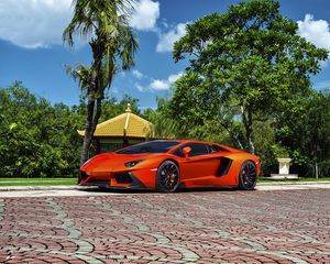 Preview wallpaper lamborghini, aventador-v, lp 740-4, red, side view