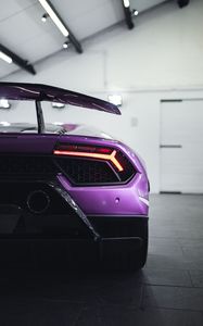 Preview wallpaper lamborghini, car, sports car, supercar, purple, rear view