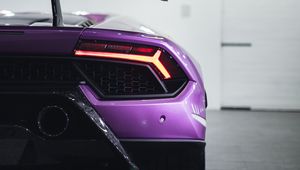 Preview wallpaper lamborghini, car, sports car, supercar, purple, rear view