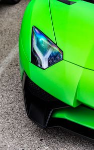 Preview wallpaper lamborghini, car, sports car, green, headlight