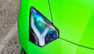 Preview wallpaper lamborghini, car, sports car, green, headlight
