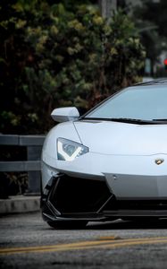 Preview wallpaper lamborghini, car, sports car, white, front view