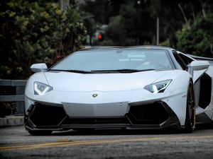 Preview wallpaper lamborghini, car, sports car, white, front view