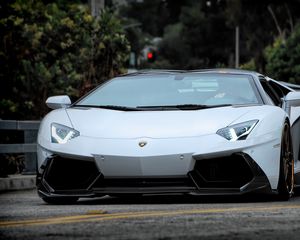 Preview wallpaper lamborghini, car, sports car, white, front view