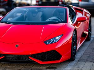 Preview wallpaper lamborghini, car, sports car, red, front view