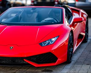 Preview wallpaper lamborghini, car, sports car, red, front view