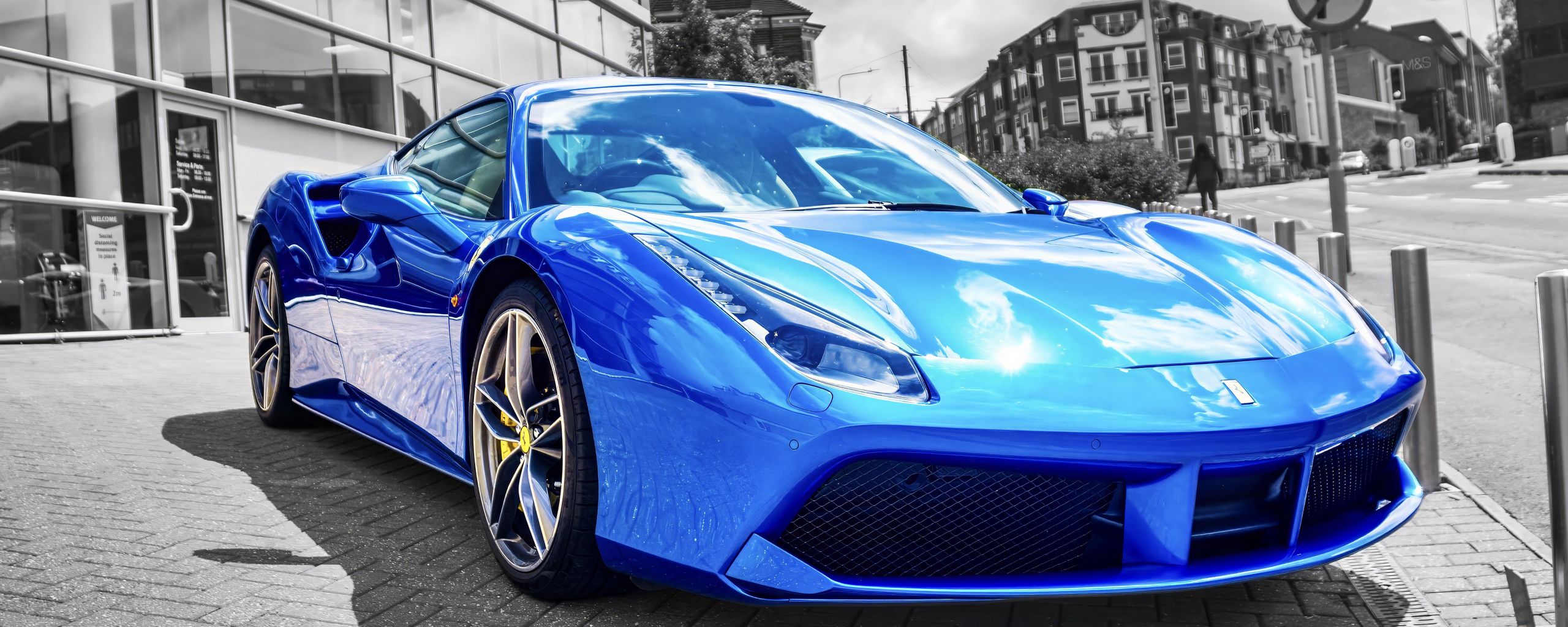 2560x1024 Wallpaper lamborghini, car, sportscar, blue