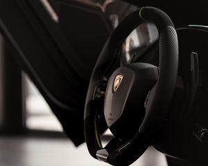 Preview wallpaper lamborghini, car, steering wheel, salon