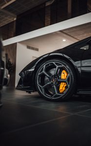 Preview wallpaper lamborghini, car, wheel, black