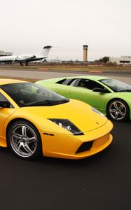 Preview wallpaper lamborghini, cars, sports cars, yellow, green, parking