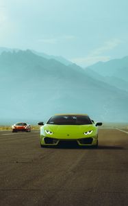 Preview wallpaper lamborghini huracan, lamborghini, car, green, road